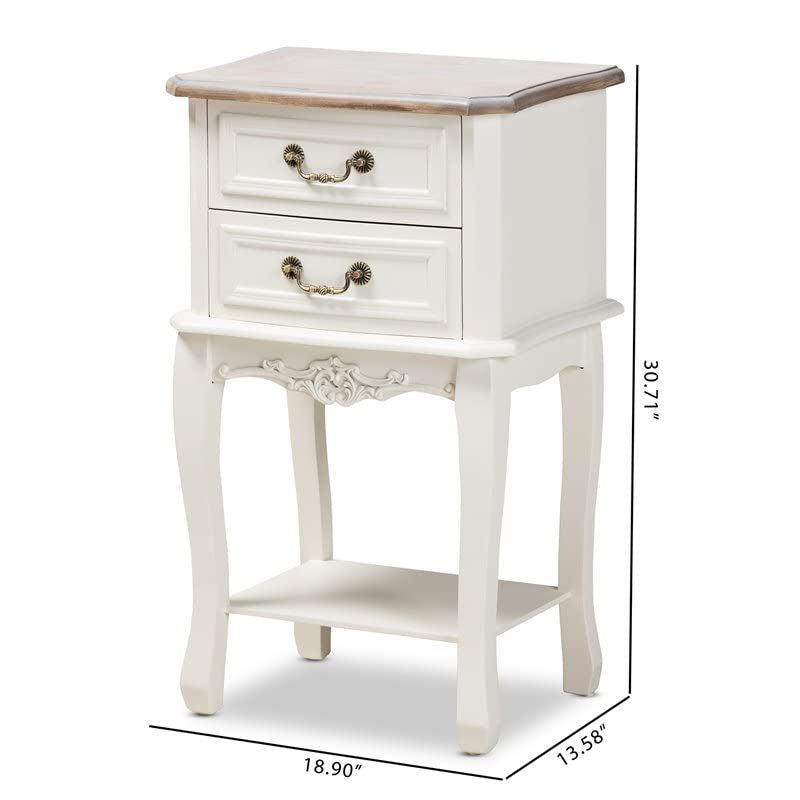 Baxton Studio Amalie Antique French Country Cottage Two-Tone White and Oak Finished 2-Drawer Wood Nightstand