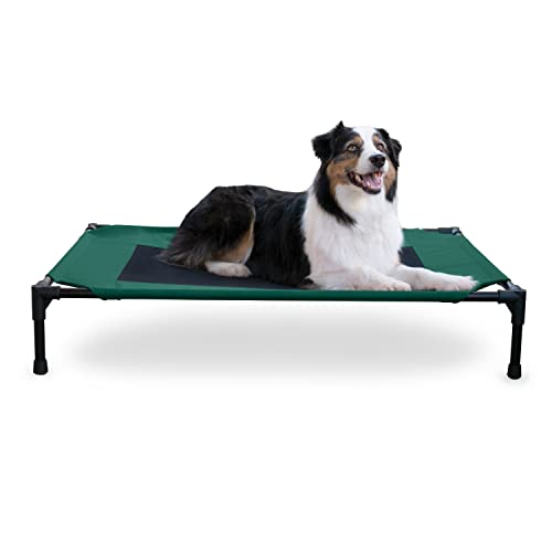 K&H PET PRODUCTS Elevated Cooling Outdoor Dog Bed Portable Raised Dog Cot Green/Black Large 30 X 42 X 7 Inches