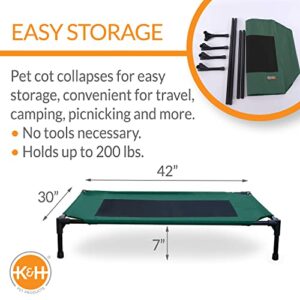 K&H PET PRODUCTS Elevated Cooling Outdoor Dog Bed Portable Raised Dog Cot Green/Black Large 30 X 42 X 7 Inches