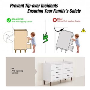 Rolanstar Drawer Dresser-Tool Free Quick Install, 6 Drawers Storage Dresser with Foldable Drawer Dividers, Modern Chest of Drawer, White（Tool Free Except Drawer Handle and Foot）