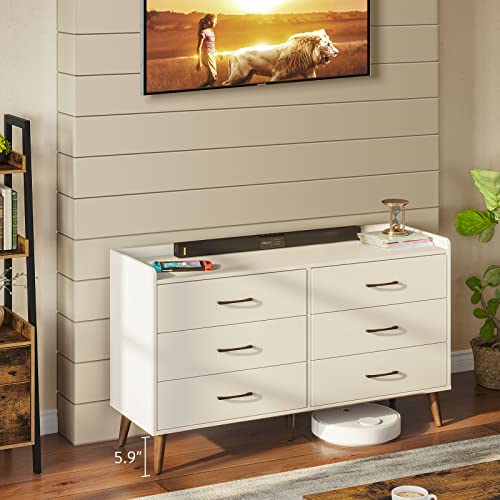 Rolanstar Drawer Dresser-Tool Free Quick Install, 6 Drawers Storage Dresser with Foldable Drawer Dividers, Modern Chest of Drawer, White（Tool Free Except Drawer Handle and Foot）