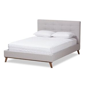 baxton studio valencia upholstered queen platform bed in gray beige
