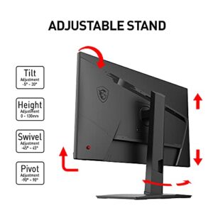 MSI G273QPF, 27" Gaming Monitor, 2560 x 1440 (QHD), Rapid IPS, 1ms, 165Hz, G-Sync Compatible, HDMI, Displayport, Tilt, Swivel, Height Adjustable, Pivot