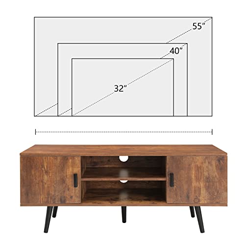 Iwell Mid-Century Modern TV Stand for 55 Inch TV, Entertainment Center TV Console with 2 Storage Cabinet and Shelves, TV Stand for Living Room/Bedroom, Rustic Brown