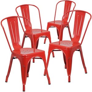flash furniture commercial grade 4 pack red metal indoor-outdoor stackable chair