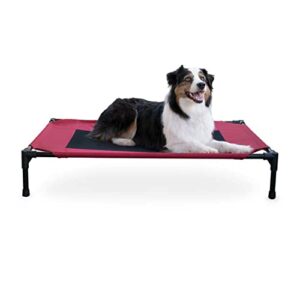 k&h pet products elevated cooling outdoor dog bed portable raised dog cot red/black large 30 x 42 x 7 inches