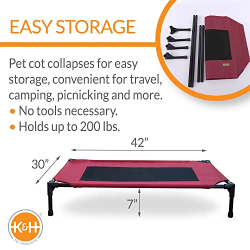 K&H PET PRODUCTS Elevated Cooling Outdoor Dog Bed Portable Raised Dog Cot Red/Black Large 30 X 42 X 7 Inches