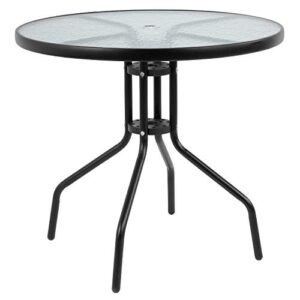 Flash Furniture Nantucket 6 Piece Patio Garden Table Set - Umbrella Table - Set of 4 Black Folding Chairs