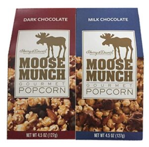 harry & david moose munch gourmet popcorn: dark chocolate & milk chocolate, 4.5 ounce (pack of 2)
