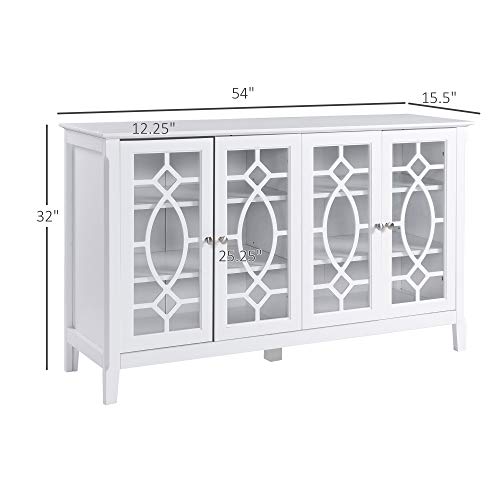 HOMCOM Modern Sideboard with Storage, Console Table, Buffet Cabinet with Glass Doors for Living Room, White