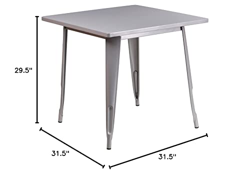 Flash Furniture Commercial Grade 31.5" Square Silver Metal Indoor-Outdoor Table