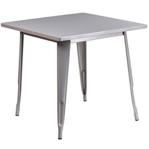 flash furniture commercial grade 31.5″ square silver metal indoor-outdoor table