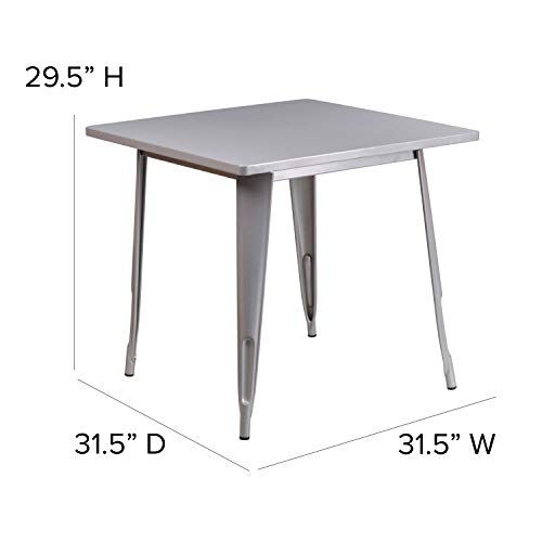 Flash Furniture Commercial Grade 31.5" Square Silver Metal Indoor-Outdoor Table