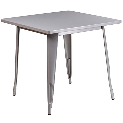 Flash Furniture Commercial Grade 31.5" Square Silver Metal Indoor-Outdoor Table