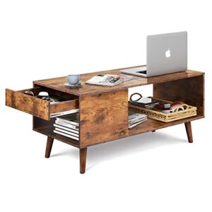 wlive coffee table for living room,wood coffee table with storage,mid-century modern coffee table with drawer,home,rustic brown.