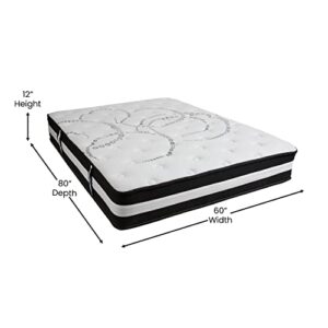 Flash Furniture Capri Comfortable Sleep 12 Inch CertiPUR-US Certified Hybrid Pocket Spring Mattress, Queen Mattress in a Box,White