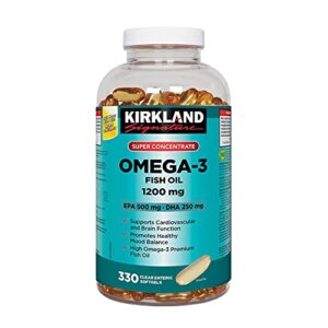 kirkland signature super concentrate omega-3 fish oil 1200mg, epa 500/dha 250mg, 330 clear enteric softgels
