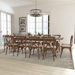Flash Furniture HERCULES Series 9' x 40'' Antique Rustic Folding Farm Table Set with 12 Cross Back Chairs and Cushions