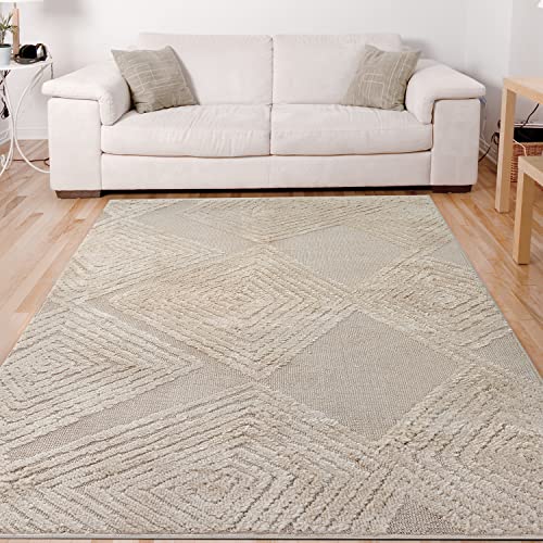 Antep Rugs Palafito 8x10 Geometric Shag Diamond High-Low Pile Textured Indoor Area Rug (Beige, 7'10" x 10')