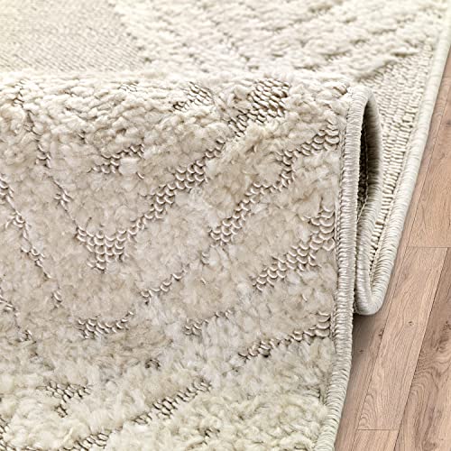 Antep Rugs Palafito 8x10 Geometric Shag Diamond High-Low Pile Textured Indoor Area Rug (Beige, 7'10" x 10')