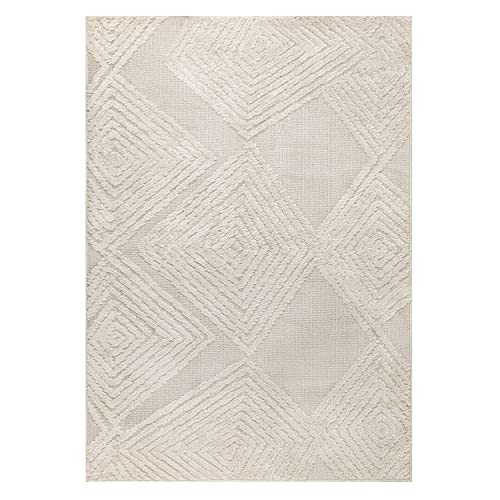 Antep Rugs Palafito 8x10 Geometric Shag Diamond High-Low Pile Textured Indoor Area Rug (Beige, 7'10" x 10')