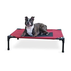 k&h pet products elevated cooling outdoor dog bed portable raised dog cot red/black medium 25 x 32 x 7 inches