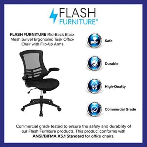 Flash Furniture Kelista Mid-Back Black Mesh Swivel Ergonomic Task Office Chair with Flip-Up Arms