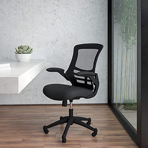 Flash Furniture Kelista Mid-Back Black Mesh Swivel Ergonomic Task Office Chair with Flip-Up Arms