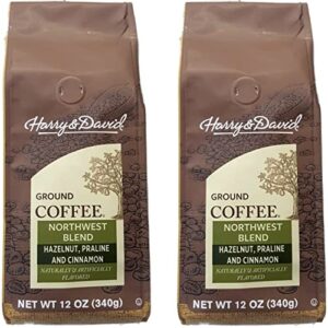 harry & david ground coffee northwest blend with hazelnut, praline, and cinnamon 12oz bag 2-pack
