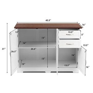 Giantex Buffet Sideboard Storage Credenza Cabinet Console Table Kitchen Dining Room Furniture Organizer, Entryway Cupboard with 2-Door Cabinet and 2 Drawers (White & Vermilion)