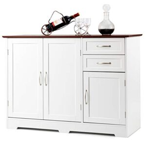 giantex buffet sideboard storage credenza cabinet console table kitchen dining room furniture organizer, entryway cupboard with 2-door cabinet and 2 drawers (white & vermilion)