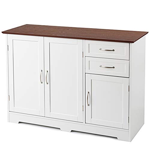 Giantex Buffet Sideboard Storage Credenza Cabinet Console Table Kitchen Dining Room Furniture Organizer, Entryway Cupboard with 2-Door Cabinet and 2 Drawers (White & Vermilion)