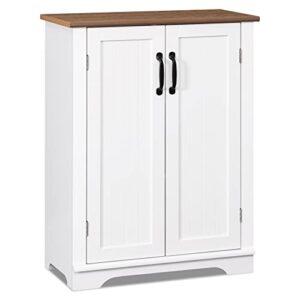 wampat bathroom storage cabinet, wooden floor storage cabinet with adjustable shelves for living room, entryway, space saving, white