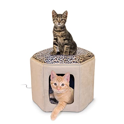 K&H Pet Products Thermo-Kitty Sleephouse Heated Pet Bed Tan/Leopard 12" x 17" 4W