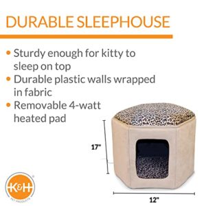 K&H Pet Products Thermo-Kitty Sleephouse Heated Pet Bed Tan/Leopard 12" x 17" 4W