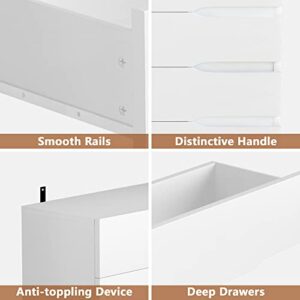 AWQM 4 White Drawer Dressers for Bedroom, Wooden Chest of 4 Drawers, Modern Wide Storage File Cabinet Unit Nightstand for Bedroom, Office, Living Room (White)