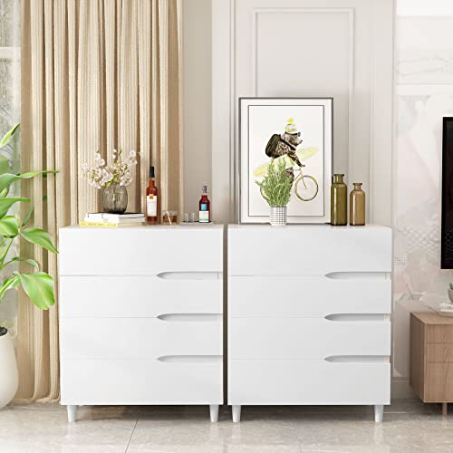 AWQM 4 White Drawer Dressers for Bedroom, Wooden Chest of 4 Drawers, Modern Wide Storage File Cabinet Unit Nightstand for Bedroom, Office, Living Room (White)