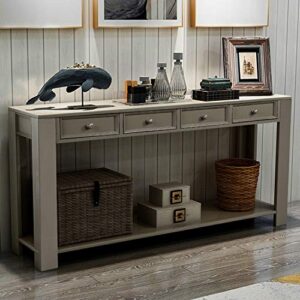 p purlove console table for entryway hallway easy assembly 64″ long sofa table with drawers and bottom shelf (64″, antique grey)