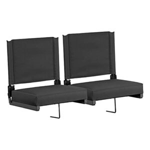 Flash Furniture Grandstand Comfort Seats by Flash - Black Stadium Chair - 2 Pack 500 lb. Rated Folding Chair - Carry Handle - Ultra-Padded Seat