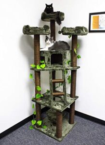cozycatfurniture 75″ extra tall cat tree tower condo with green leaves