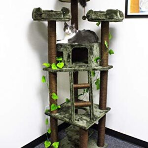 CozyCatFurniture 75" Extra Tall Cat Tree Tower Condo with Green Leaves