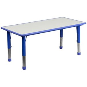 flash furniture 23.625”w x 47.25”l rectangular blue plastic height adjustable activity table with grey top