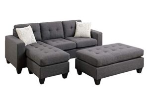 poundex one sectional with ottoman and 2 pillows in gray, blue grey