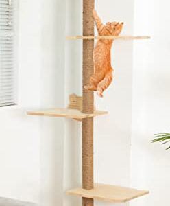 Cat Tree Wall Mounted Tall Scratching Post for Indoor Cats Climbing Tower Activity Wood Cat Wall Furniture 73 inch