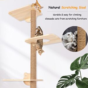 Cat Tree Wall Mounted Tall Scratching Post for Indoor Cats Climbing Tower Activity Wood Cat Wall Furniture 73 inch