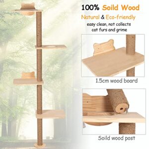 Cat Tree Wall Mounted Tall Scratching Post for Indoor Cats Climbing Tower Activity Wood Cat Wall Furniture 73 inch