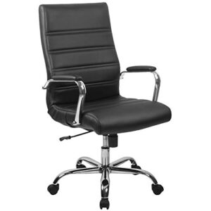 flash furniture whitney high back desk chair – black leathersoft executive swivel office chair with chrome frame – swivel arm chair