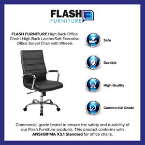 Flash Furniture Whitney High Back Desk Chair - Black LeatherSoft Executive Swivel Office Chair with Chrome Frame - Swivel Arm Chair