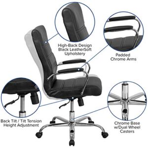 Flash Furniture Whitney High Back Desk Chair - Black LeatherSoft Executive Swivel Office Chair with Chrome Frame - Swivel Arm Chair