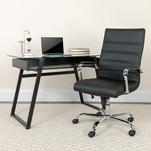 Flash Furniture Whitney High Back Desk Chair - Black LeatherSoft Executive Swivel Office Chair with Chrome Frame - Swivel Arm Chair